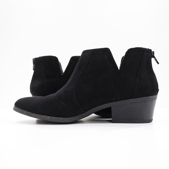 New Directions Aspen Black Suede Cutout 2" Block Heel Ankle Booties - 9 - Picture 5 of 7